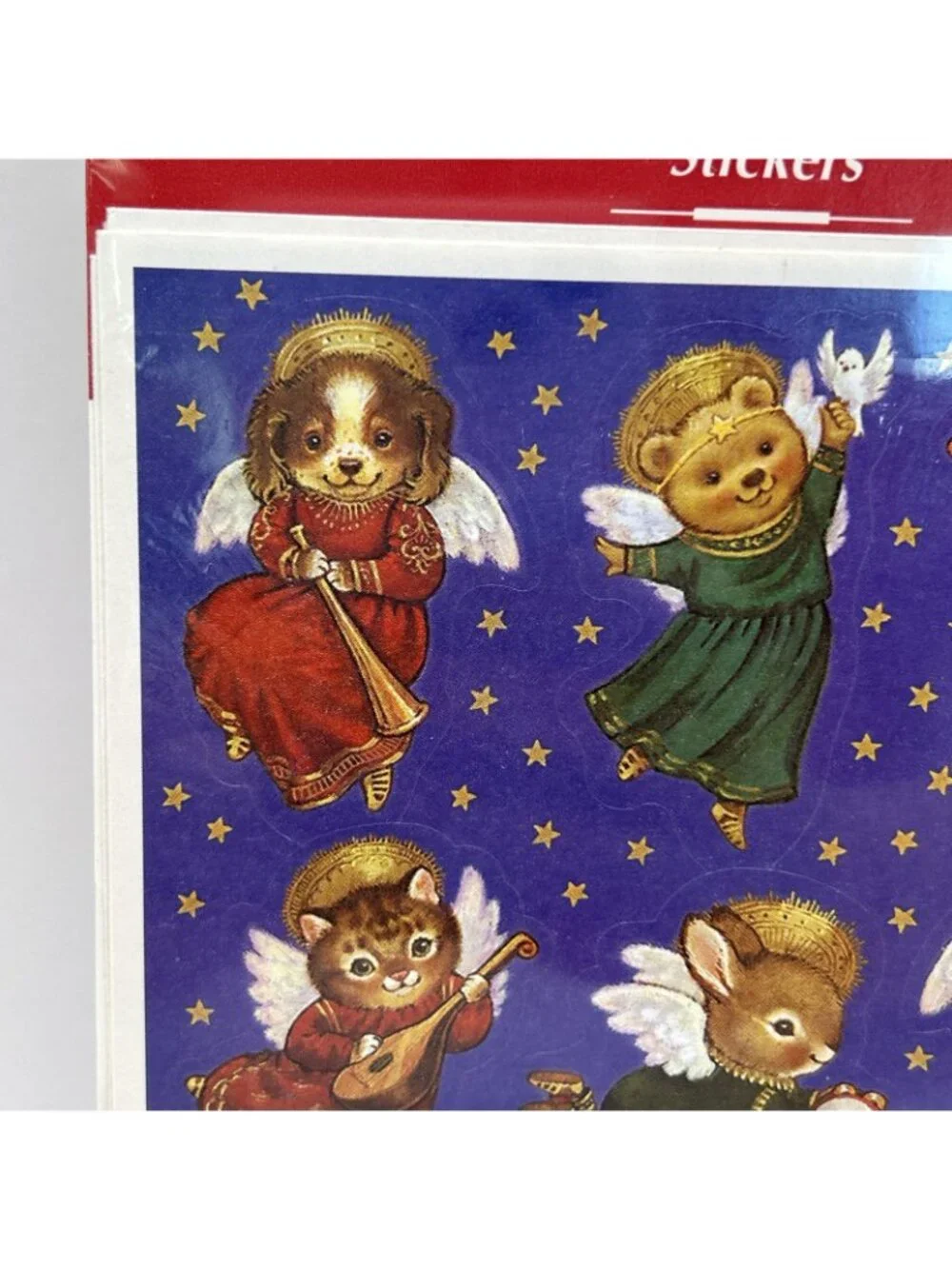 Vintage Set of 9 Sheets Hallmark Adorable Animal Angels Minstrels Stickers NIP